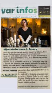 Les bougies artisanales Parfum de Lumière dans un article de journal Var Info 